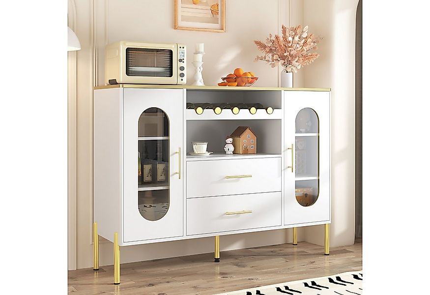 Merax Sideboard mit Glasfronten, integriertem Weinregal & goldfarbenen Alum günstig online kaufen