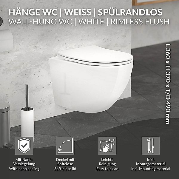 LuxeBath Tiefspül-WC Spülrandloses Hänge WC Keramik günstig online kaufen