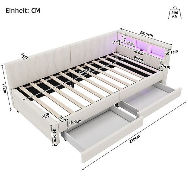 Merax Daybett (Schlafsofa Polsterbett, 1 tlg), Tagesbett 90x200cm mit LED, günstig online kaufen