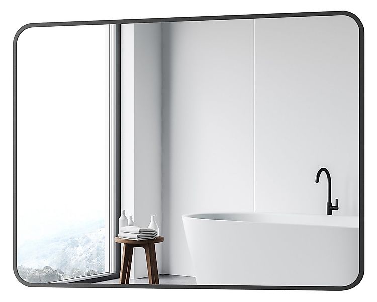 Boromal Badspiegel Spiegel Wandspiegel Schwarz 80x60 cm mit Metall Alu Rahm günstig online kaufen