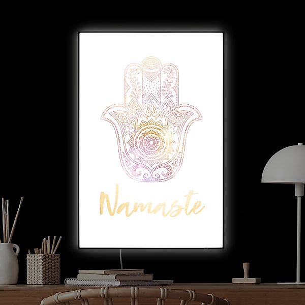 LED-Wechselbild Hamsa Hand Illustration Namaste gold rosa günstig online kaufen