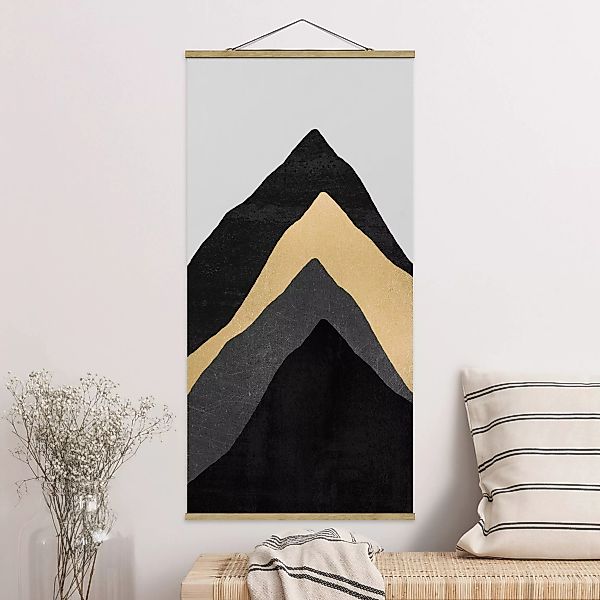 Stoffbild Abstrakt mit Posterleisten - Hochformat Goldener Berg Schwarz Wei günstig online kaufen