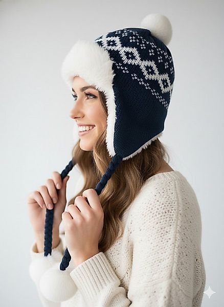 SUBLEVEL Bommelmütze Damen Norweger mit Kunstfell-Futter, Zopf-Kordeln & Oh günstig online kaufen