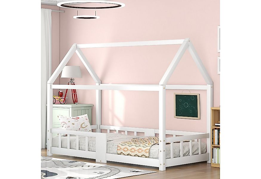 Rutaqian Hausbett Kinderbett, Holzbett, Einzelbett, 90 x 200cm, mit Tafel, günstig online kaufen