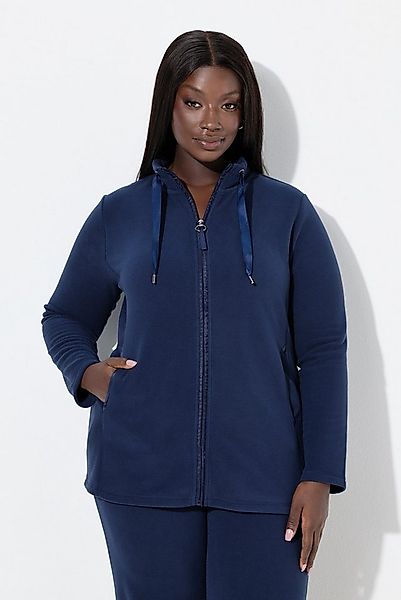 Ulla Popken Sweatjacke Loungewear-Jacke Fleece Satinband Stehkragen günstig online kaufen