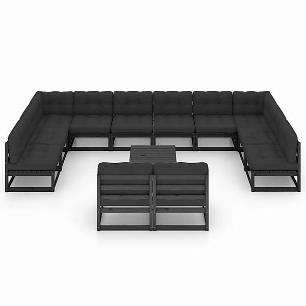 13-tlg. Garten-lounge-set Mit Kissen Schwarz Massivholz Kiefer günstig online kaufen