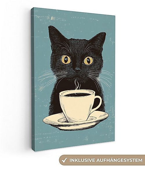 OneMillionCanvasses® Leinwandbild Katze - Schwarz - Kaffee - Minimalistisch günstig online kaufen