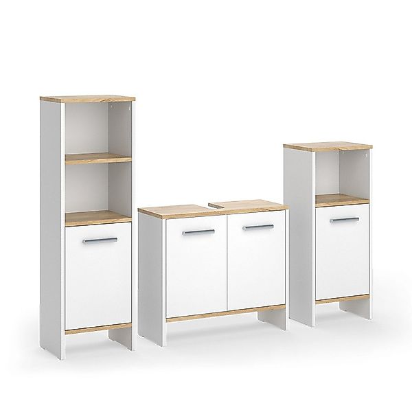 Vicco Badmöbel-Set Karli, Weiß/Goldkraft Eiche, 3-teilig, günstig online kaufen
