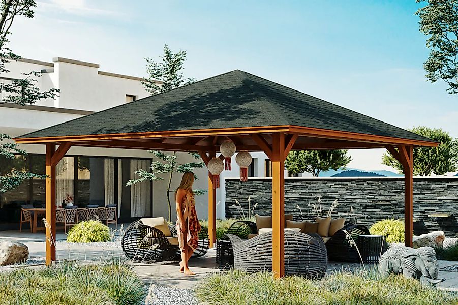 Skan Holz Holz-Pavillon Cannes 4 Nussbaum lasiert 489 cm x 489 cm günstig online kaufen