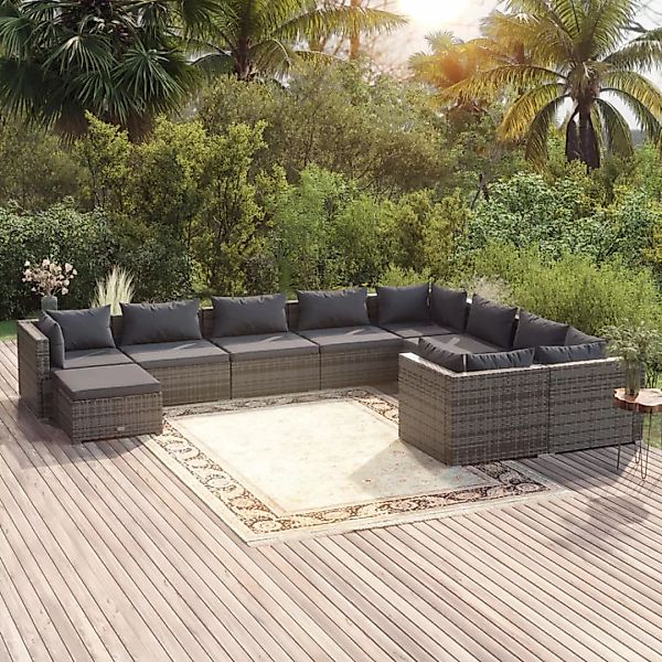 Vidaxl 10-tlg. Garten-lounge-set Mit Kissen Poly Rattan Grau günstig online kaufen