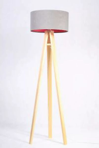 Stehlampe Dreibein Holzleuchte Grau Pink Retro 145cm günstig online kaufen