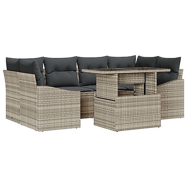 vidaXL Loungesofa 7-tlg. Garten-Sofagarnitur mit Kissen Hellgrau Poly Ratta günstig online kaufen