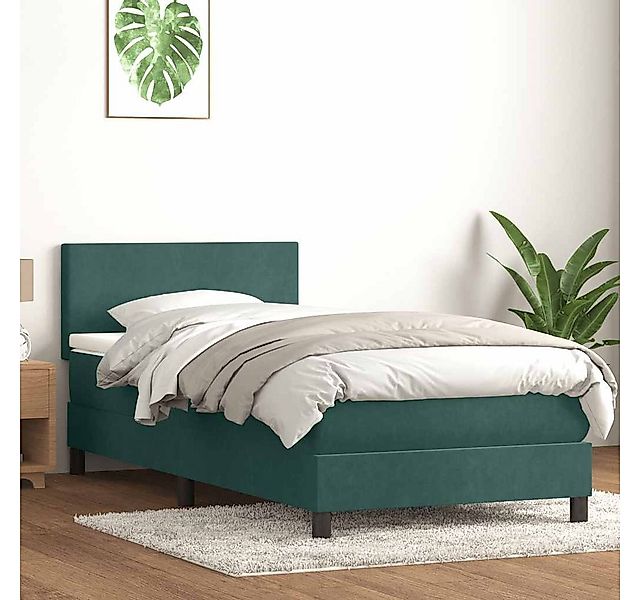 vidaXL Boxspringbett, Boxspringbett mit Matratze Dunkelgrün 90x210 cm Samt günstig online kaufen