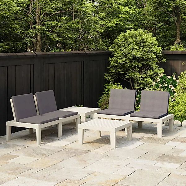 4-tlg. Garten-lounge-set Mit Auflagen Kunststoff Weiß günstig online kaufen