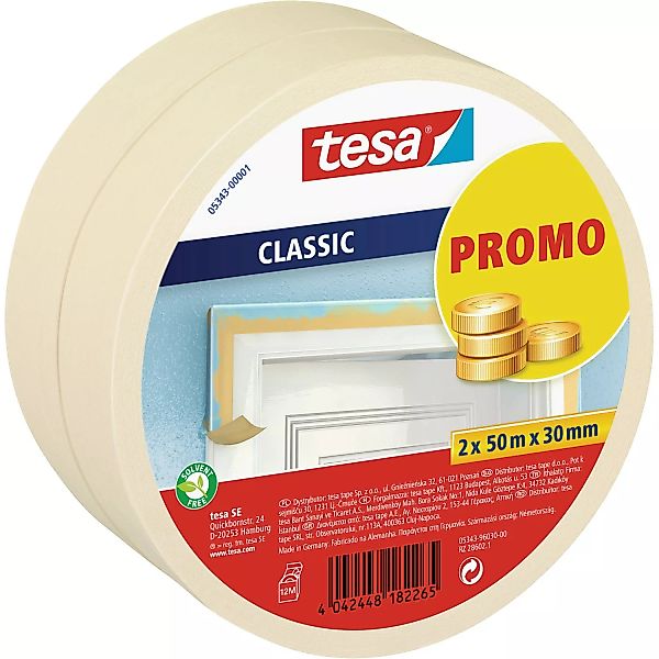 Tesa Maler-Krepp Premium Classic 50 m x 30 mm 2 Stück günstig online kaufen