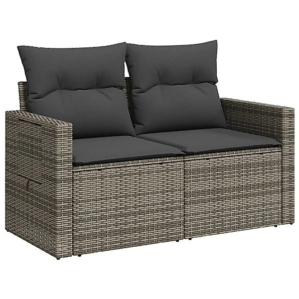vidaXL Gartensofa 2-Sitzer mit Kissen Grau Poly Rattan 366141 günstig online kaufen