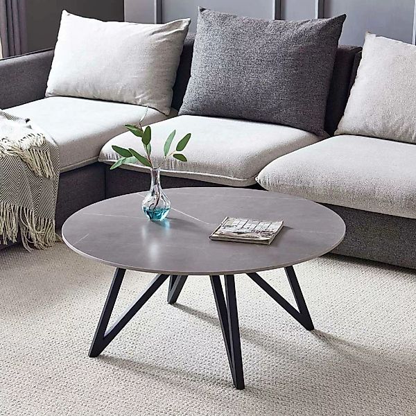 Sofa Tisch Marmor Optik Grau aus Sinterstein Metall günstig online kaufen