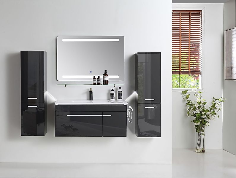 Faizee Möbel Badmöbel-Set Badmöbel Set Schwarz günstig online kaufen
