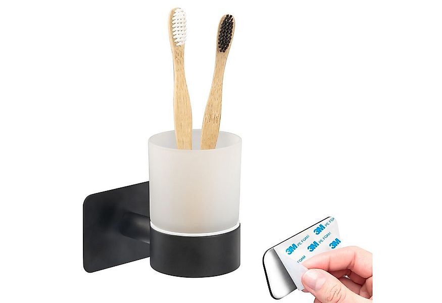bremermann Zahnputzbecher Bad-Serie PIAZZA BLACK TAPE - mit Klebepad, schwa günstig online kaufen