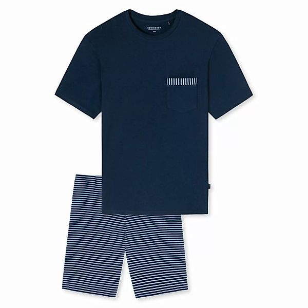 SCHIESSER Herren Schlafanzug Set - kurz, Rundhals, gestreift Blau 2XL günstig online kaufen
