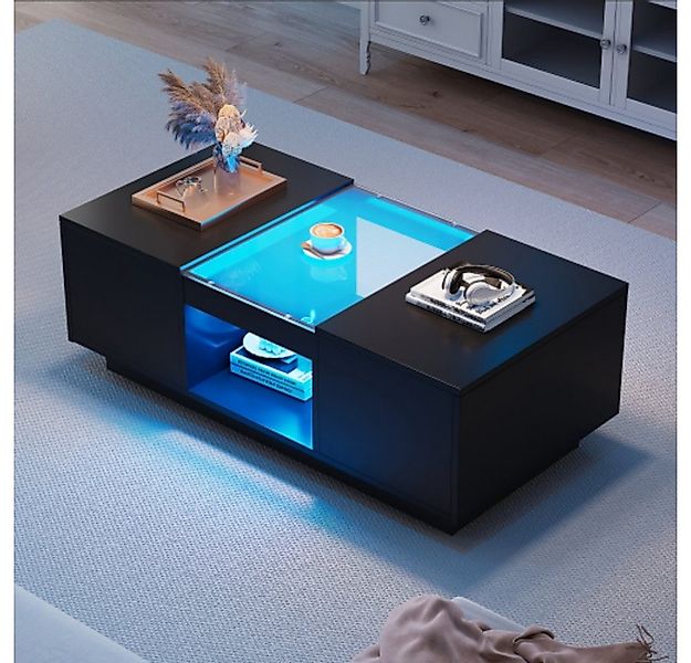 autolock Couchtisch Couchtisch mit Glasverkleidung, Kaffeetisch LED-Beleuch günstig online kaufen