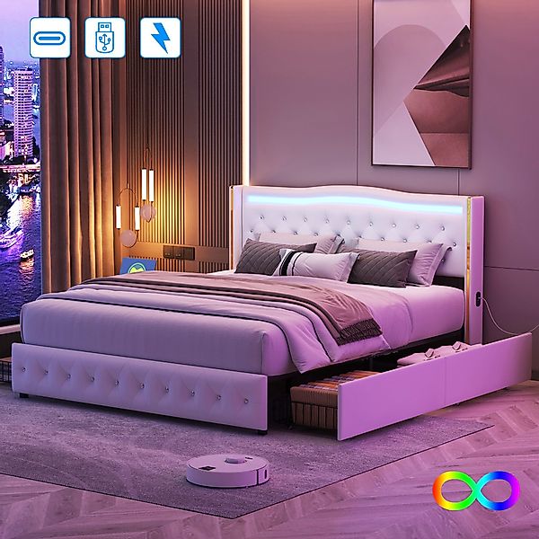 Furnishings Home Polsterbett Doppelbett LED Stauraumbett günstig online kaufen