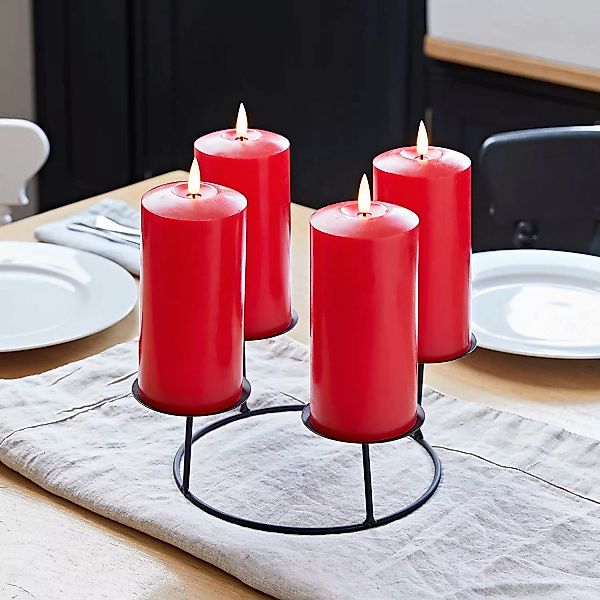 Kerzenständer Tischdeko mit 4 roten TruGlow® LED Stumpenkerzen Echtwachs günstig online kaufen