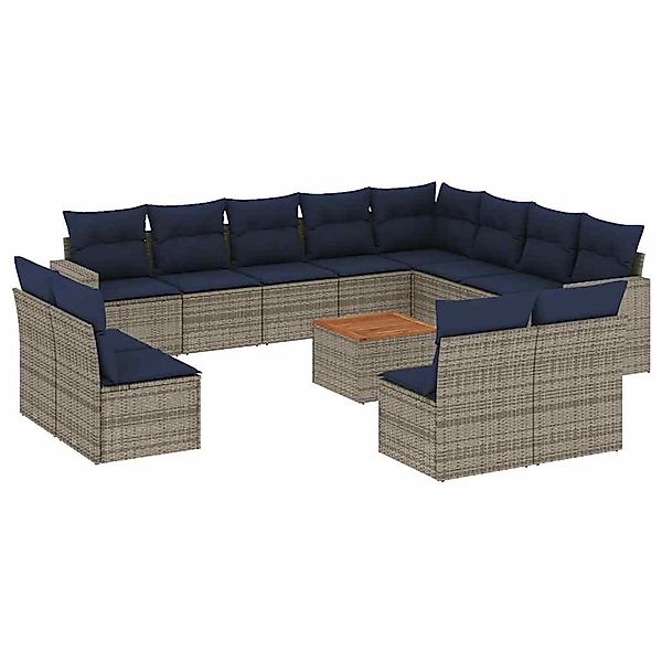 vidaXL 13-Tlg Garten-Sofagarnitur mit Kissen Grau Poly Rattan 3256705 günstig online kaufen
