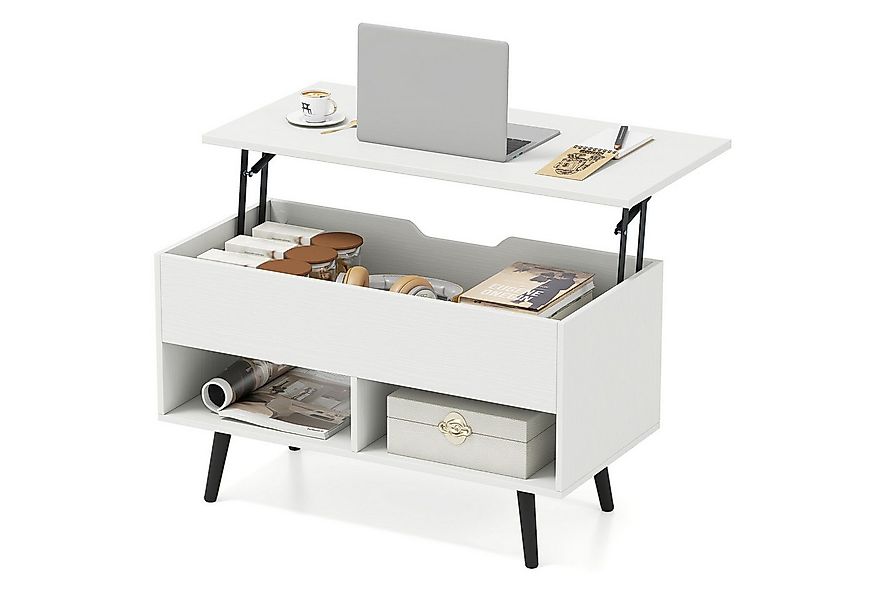 COSTWAY Couchtisch, höhenverstellbar, Stauraum mit 2 Fächern, 80x40x44,5-85 günstig online kaufen