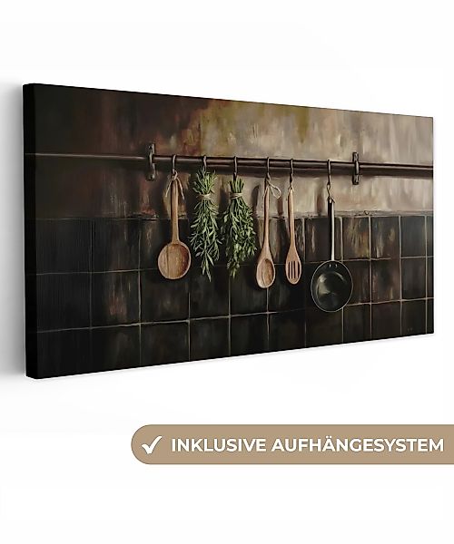 OneMillionCanvasses® Leinwandbild Panorama Küchengeräte - Rustikal günstig online kaufen