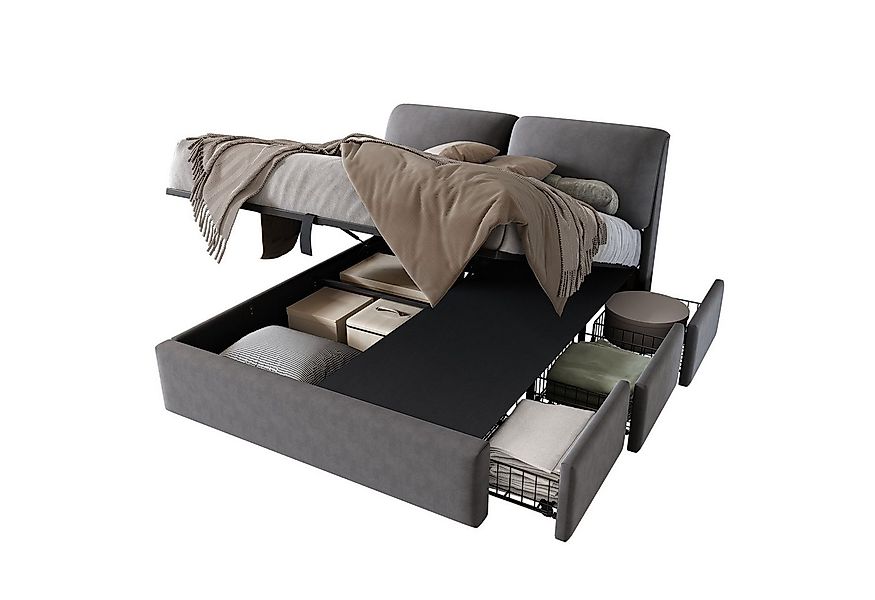 Flieks Polsterbett, Hydraulisches Stauraumbett Doppelbett 140x200cm Samt mi günstig online kaufen
