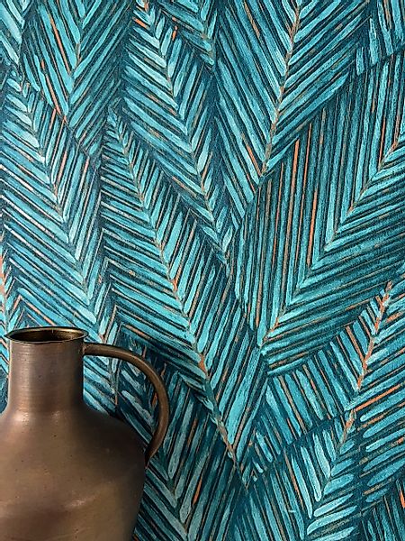 Newroom Vliestapete, Blau Tapete Modern Dschungel günstig online kaufen
