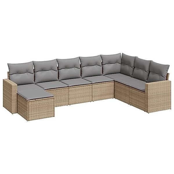 vidaXL Sofaelement 8-tlg. Garten-Sofagarnitur mit Kissen Beige Poly Rattan günstig online kaufen