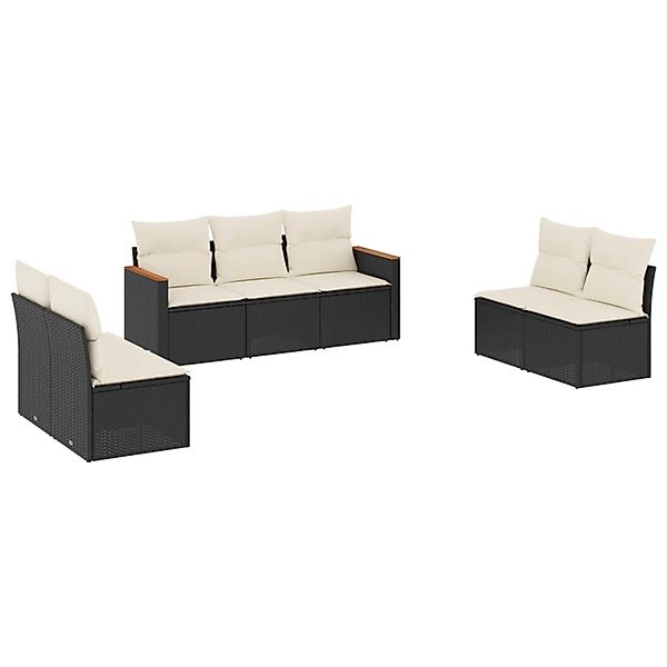 vidaXL 7-Tlg Garten-Sofagarnitur mit Kissen Schwarz Poly Rattan 3225874 günstig online kaufen