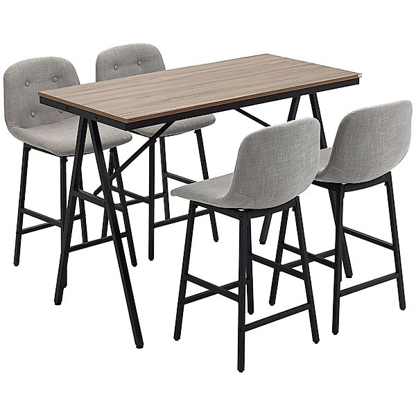 HOMCOM Bartisch mit Barhocker Set  5-Teilig Stahl Hellgrau 120 x 60 x 91 cm günstig online kaufen