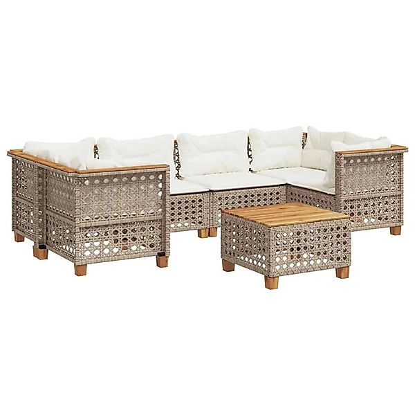 vidaXL 7-Tlg Garten-Sofagarnitur mit Kissen Beige Poly Rattan 3261748 günstig online kaufen