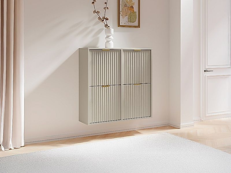 Schuhschrank mit 4 Klappfächern - Beige und Gold - FRALYN von Pascal Morabi günstig online kaufen