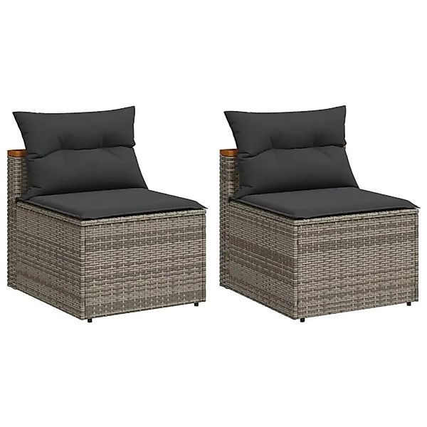 vidaXL Gartensofas ohne Armlehnen mit Kissen 2 Stk Grau Poly Rattan 365833 günstig online kaufen