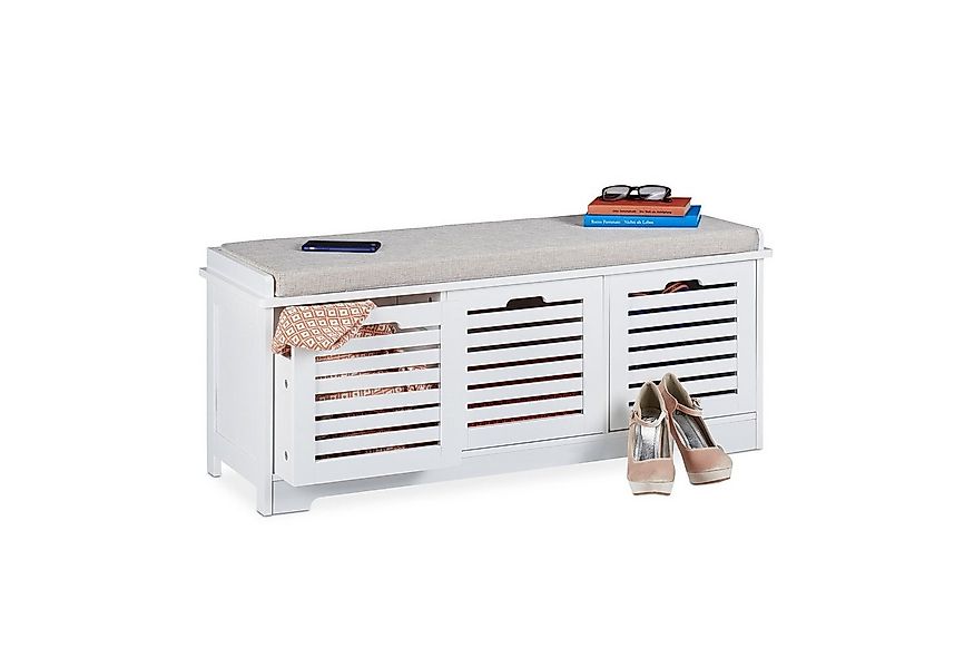 relaxdays Sitztruhe Sitzbank mit Stauraum weiß günstig online kaufen