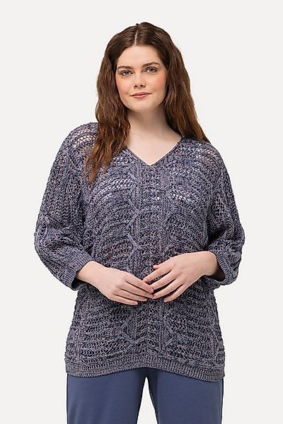 Ulla Popken Strickpullover Pullover Ajourmuster V-Ausschnitt 3/4-Arm günstig online kaufen