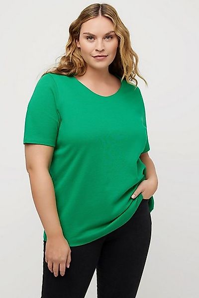 Ulla Popken T-Shirt Shirt doppellagige Vorderseite Slim Rundhals günstig online kaufen