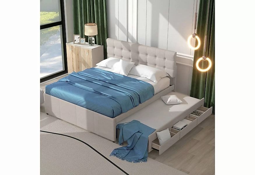 Merax Polsterbett mit 2 Ligeflächen 140x200/90x190 cm, Doppelbett mit 3 Sch günstig online kaufen
