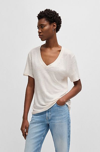 BOSS ORANGE T-Shirt "Ela Premium Damenmode" aus Leinen, V-Ausschnitt günstig online kaufen