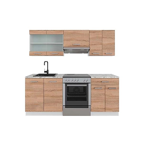 Vicco R-Line Küchenzeile Sonoma/Weiß 200 cm ohne Arbeitsplatte ohne E-Gerät günstig online kaufen