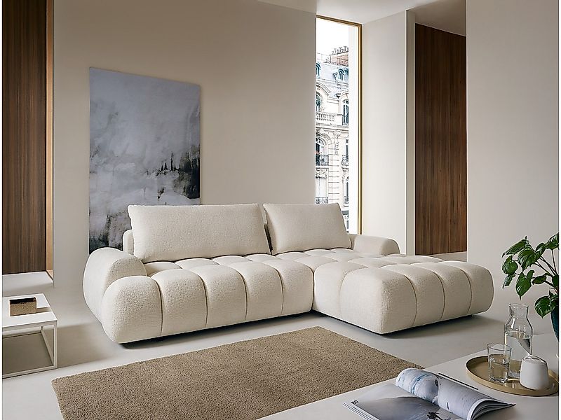 Ecksofa mit Schlaffunktion - Ecke rechts - Chenille - Beige - FARNETA günstig online kaufen