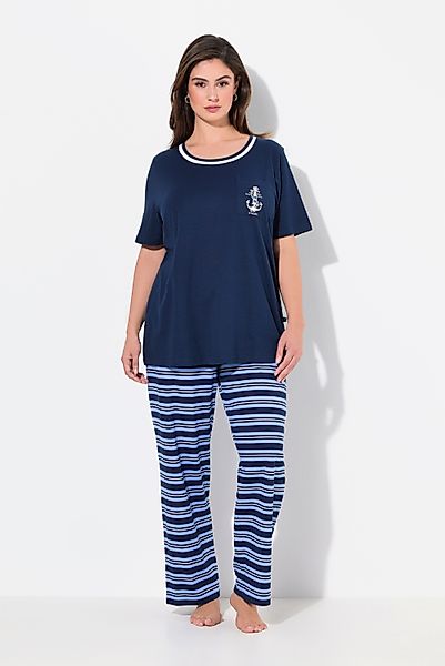 Ulla Popken Pyjama Pyjama Ringelhose Rundhals günstig online kaufen