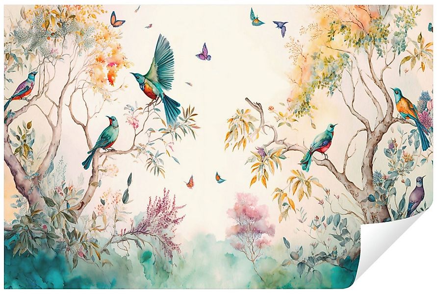 Wallarena Fototapete Wald Vögel Gemalt Vlies Tapete Wohnzimmer Schlafzimmer günstig online kaufen