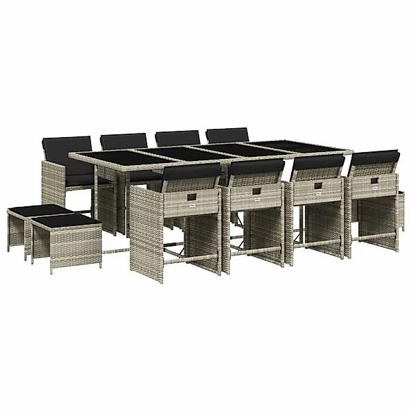 vidaXL 13-tlg Garten-Essgruppe mit Kissen Hellgrau Poly Rattan Modell 6 günstig online kaufen