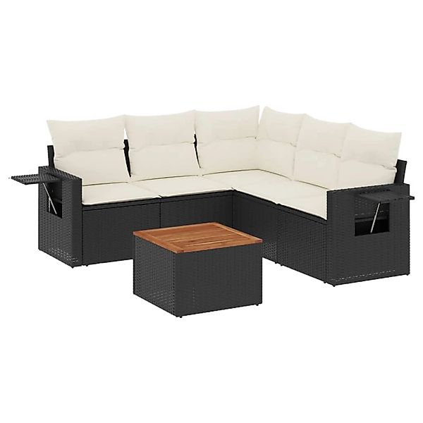 vidaXL 6-Tlg Garten-Sofagarnitur mit Kissen Schwarz Poly Rattan 3256889 günstig online kaufen