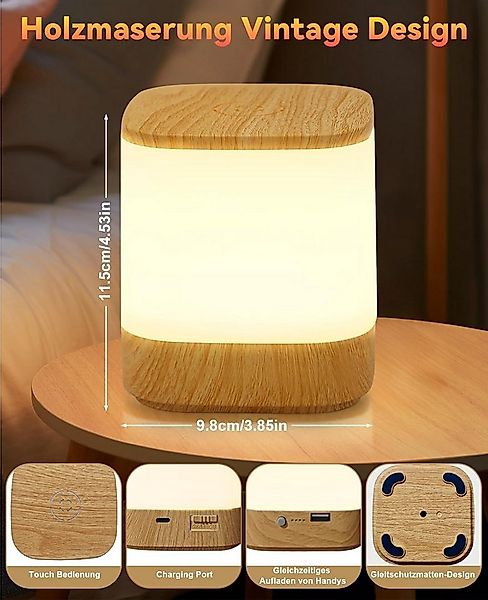 ZMH LED Tischleuchte Akku 1800mAH Touch Dimmbar Nachttischlampe Kabellos Sc günstig online kaufen